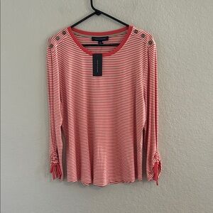 Tommy Hilfiger Women's Coral Striped Long Sleeve Top